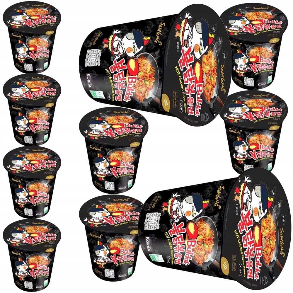10 x Korejské Bleskové Těstoviny Ramen Ostré Kuřecí Hrnek 70g Samyan