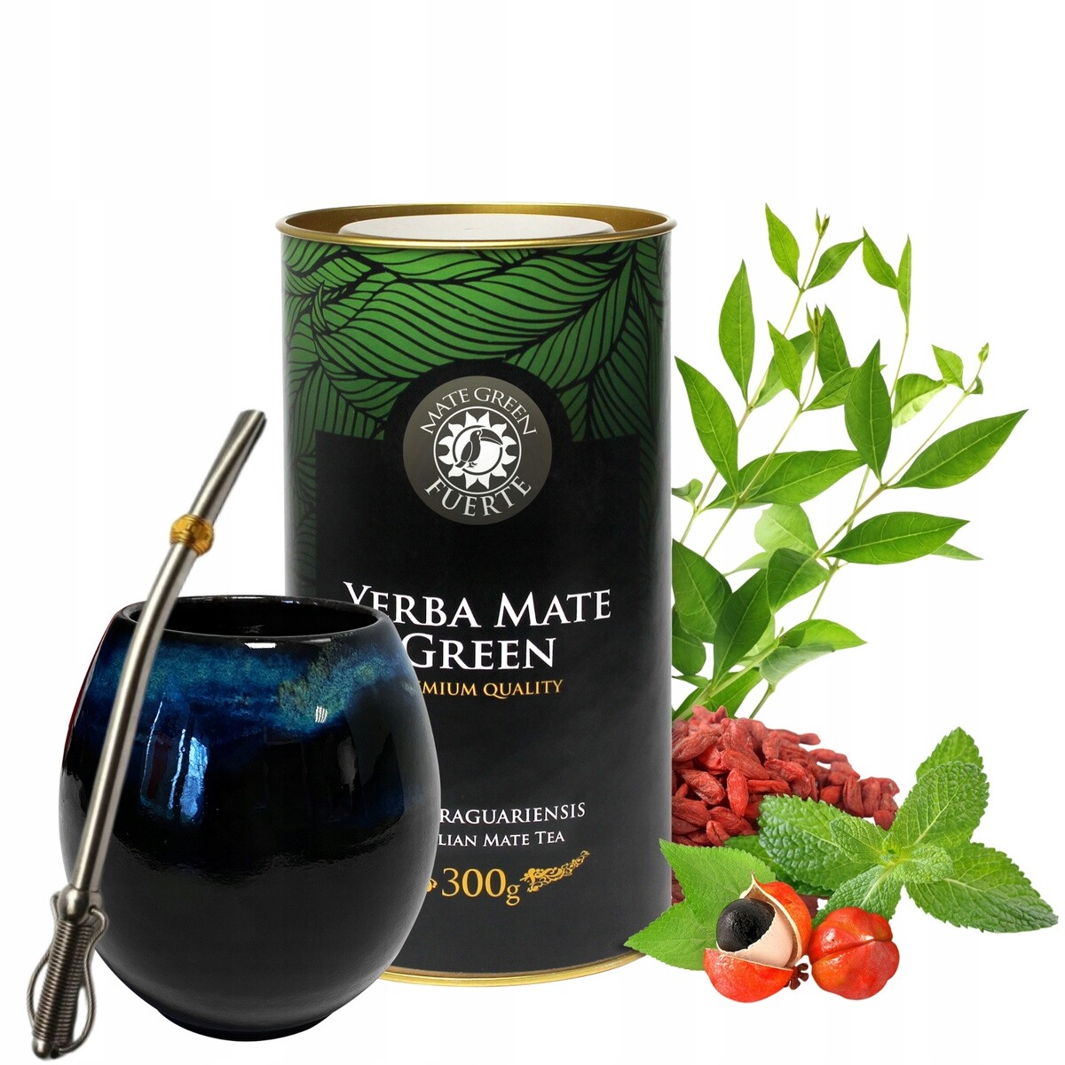 Sada Premium Yerba Mate Green Fuerte 300 g v plechovce matero bombilla