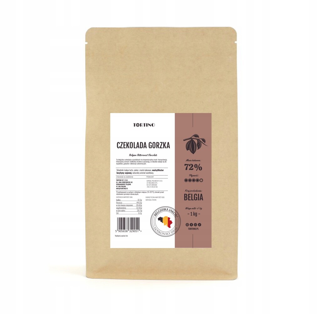 Hořká čokoláda belgická 72% 1 kg Tortino