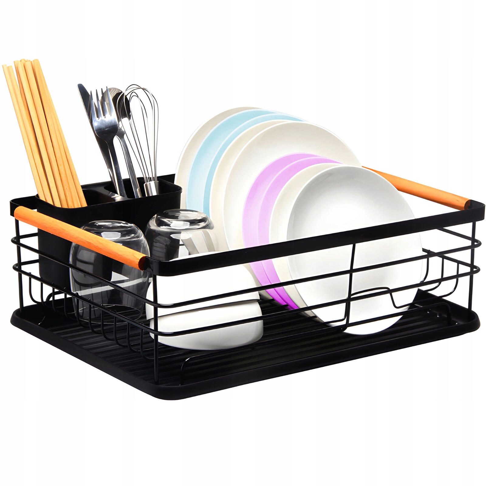Odkapávač Na Nádobí Odkapávač S Podnosem Na Talíře Příbory Černá Stojící Velká