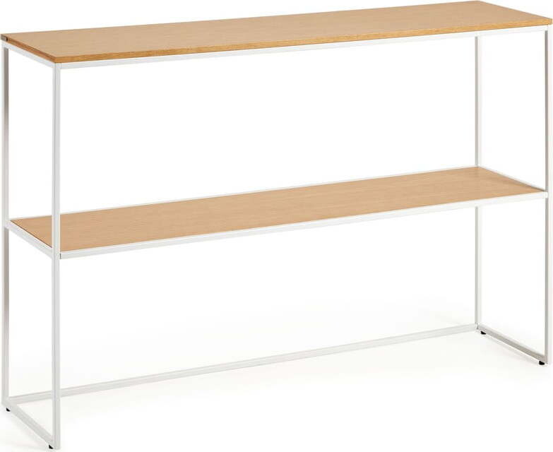 Bílý/v přírodní barvě konzolový stolek v dekoru dubu 30x120 cm Yoana – Kave Home