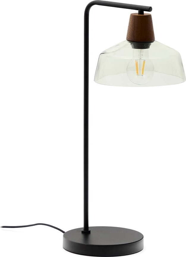 Zelená/v tmavě přírodní barvě stolní lampa se skleněným stínidlem (výška 55 cm) Silex – Kave Home