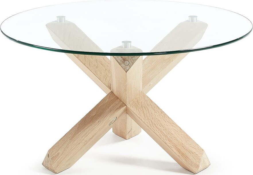 Kulatý konferenční stolek se skleněnou deskou v přírodní barvě ø 65 cm Lotus – Kave Home