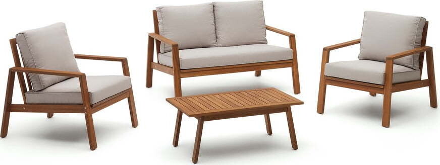 Béžový/v tmavě přírodní barvě zahradní lounge set z masivu akácie pro 4 Frares – Kave Home