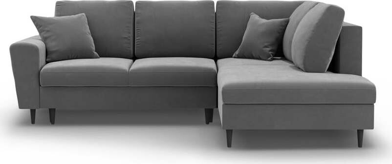 Světle šedá sametová rozkládací/s úložným prostorem rohová pohovka (pravý roh/do L) Kyoto – Cosmopolitan Design