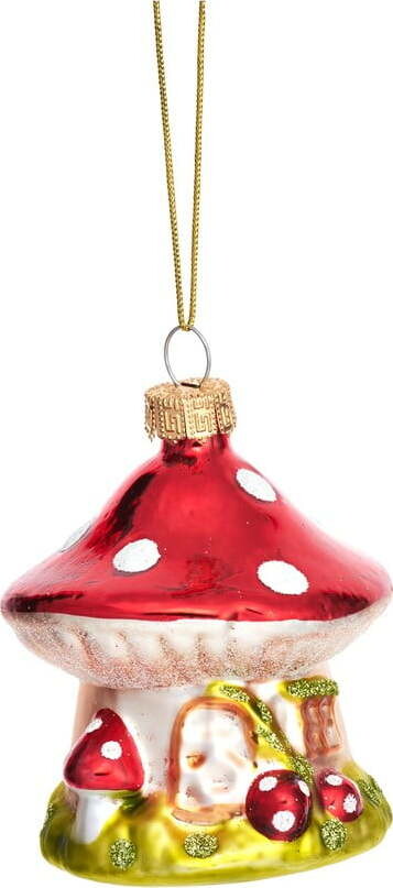 Skleněná ručně vyrobená vánoční ozdoba ø 6 cm Mushroom House – Sass & Belle