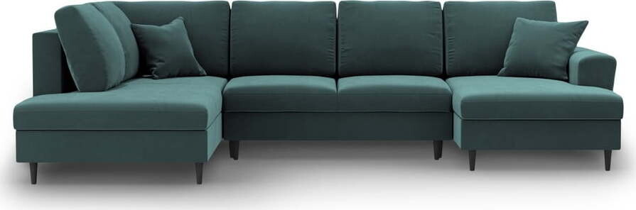 Sametová rozkládací/s úložným prostorem rohová pohovka v petrolejové barvě (levý roh/do