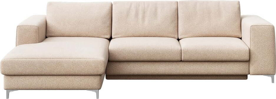 Béžová rozkládací/s úložným prostorem rohová pohovka z textilie bouclé (levý roh/s lenoškou) Rene – Rodier
