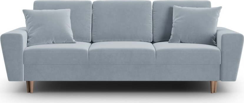 Světle modrá sametová rozkládací/s úložným prostorem pohovka 235 cm Kyoto – Cosmopolitan Design