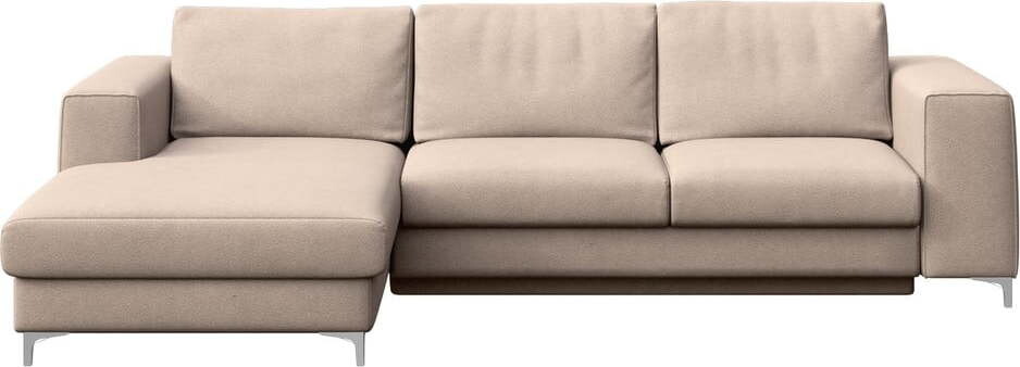 Béžová sametová rozkládací/s úložným prostorem rohová pohovka (levý roh/s lenoškou) Rene – Rodier