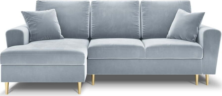 Světle modrá sametová rozkládací/s úložným prostorem rohová pohovka (levý roh/s lenoškou) Kyoto – Cosmopolitan Design