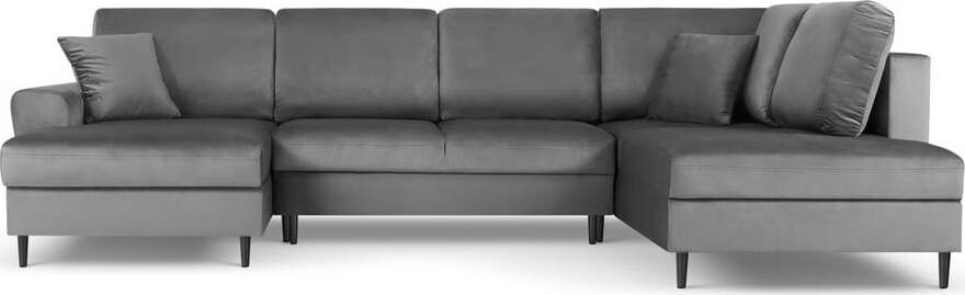 Světle šedá sametová rozkládací/s úložným prostorem rohová pohovka (pravý roh/do 