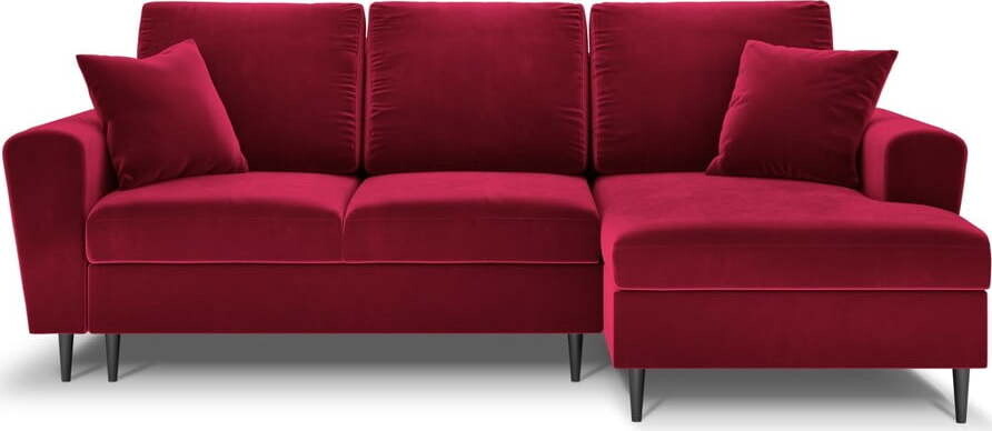 Červená sametová rozkládací/s úložným prostorem rohová pohovka (pravý roh/s lenoškou) Kyoto – Cosmopolitan Design