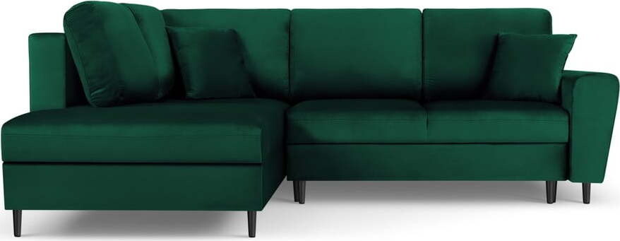 Zelená sametová rozkládací/s úložným prostorem rohová pohovka (levý roh/do L) Kyoto – Cosmopolitan Design