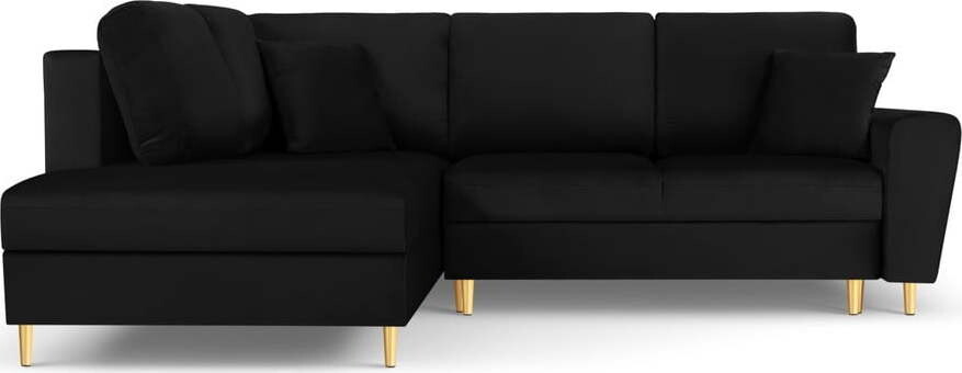 Černá sametová rozkládací/s úložným prostorem rohová pohovka (levý roh/do L) Kyoto – Cosmopolitan Design