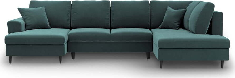 Sametová rozkládací/s úložným prostorem rohová pohovka v petrolejové barvě (pravý roh/do 