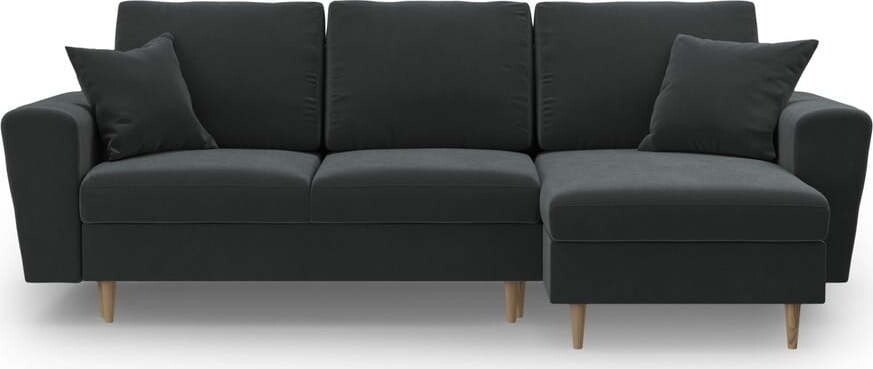 Tmavě šedá sametová rozkládací/s úložným prostorem rohová pohovka Kyoto – Cosmopolitan Design