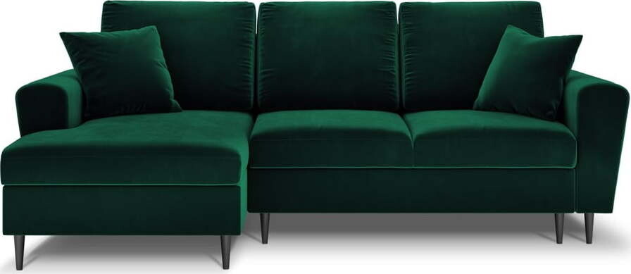 Zelená sametová rozkládací/s úložným prostorem rohová pohovka (levý roh/s lenoškou) Kyoto – Cosmopolitan Design