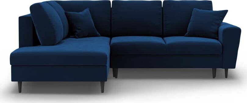 Modrá sametová rozkládací/s úložným prostorem rohová pohovka (levý roh/do L) Kyoto – Cosmopolitan Design