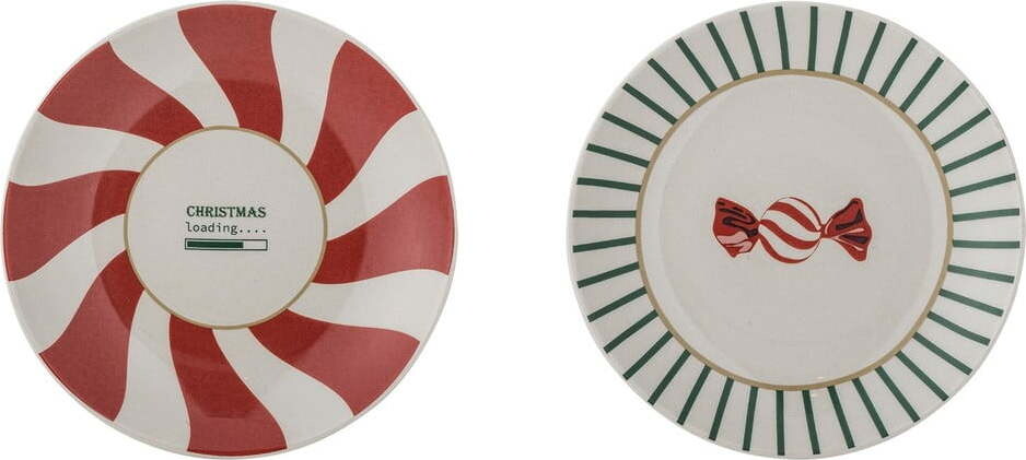 Červeno-krémové dezertní talíře s vánočním motivem z kameniny v sadě 2 ks ø 12,5 cm Yule – Bloomingville