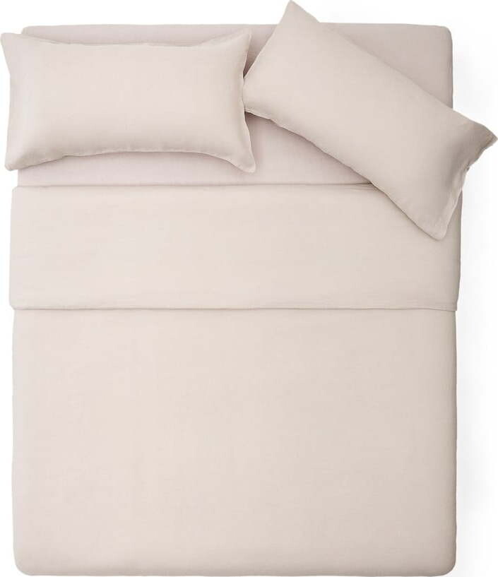 Povlečení šedobéžové na jednolůžko/prodloužené s příměsí lnu 150x220 cm Simmel – Kave Home