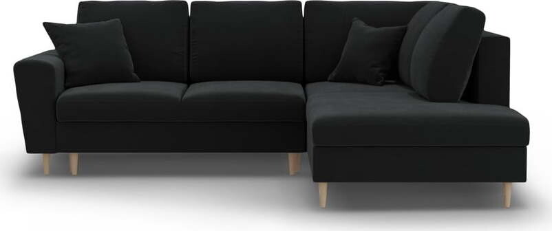 Černá sametová rozkládací/s úložným prostorem rohová pohovka (pravý roh/do L) Kyoto – Cosmopolitan Design