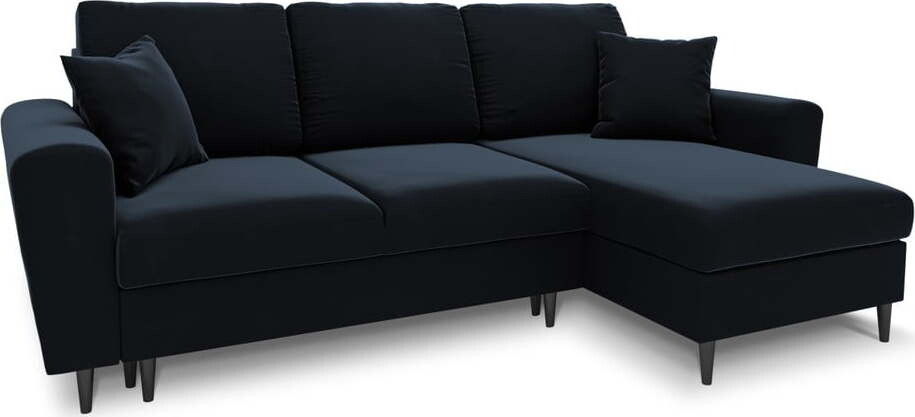 Tmavě modrá sametová rozkládací/s úložným prostorem rohová pohovka Kyoto – Cosmopolitan Design