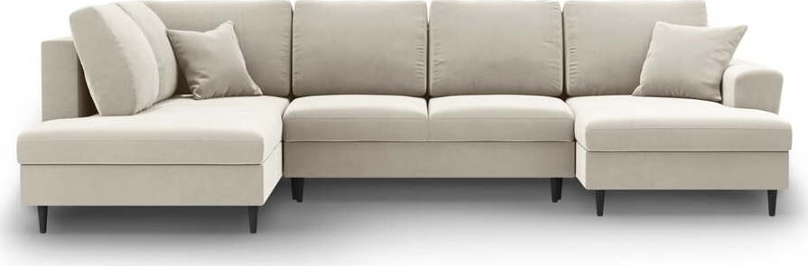 Béžová sametová rozkládací/s úložným prostorem rohová pohovka (levý roh/do