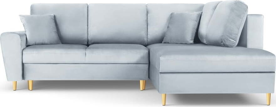 Světle modrá sametová rozkládací/s úložným prostorem rohová pohovka (pravý roh/do L) Kyoto – Cosmopolitan Design