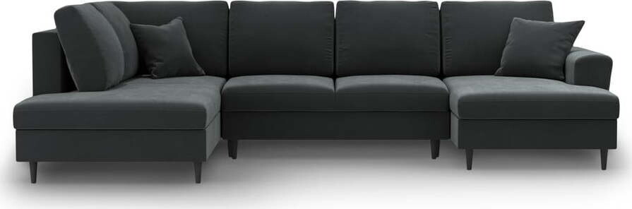 Tmavě šedá sametová rozkládací/s úložným prostorem rohová pohovka (levý roh/do