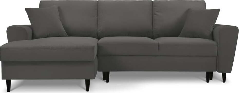 Tmavě šedá manšestrová rozkládací/s úložným prostorem rohová pohovka (levý roh/s lenoškou) Kyoto – Cosmopolitan Design