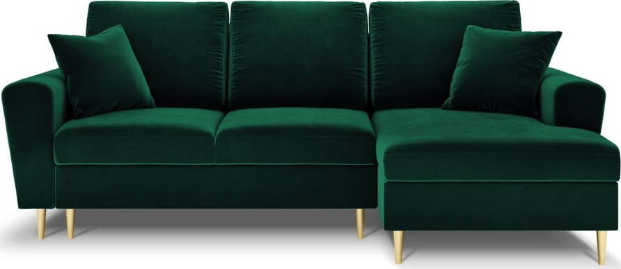 Zelená sametová rozkládací/s úložným prostorem rohová pohovka (pravý roh/s lenoškou) Kyoto – Cosmopolitan Design