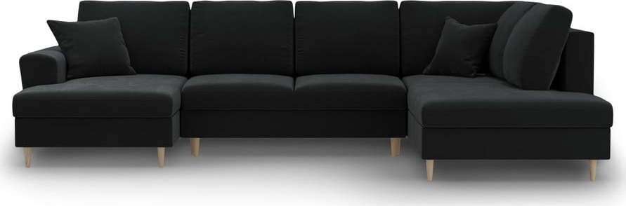 Černá sametová rozkládací/s úložným prostorem rohová pohovka (pravý roh/do 