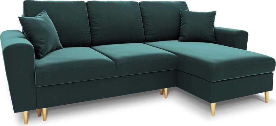 Sametová rozkládací/s úložným prostorem rohová pohovka v petrolejové barvě Kyoto – Cosmopolitan Design