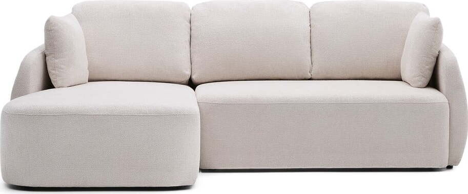 Krémová žinylková rozkládací rohová pohovka (levý roh/s lenoškou) Laira – Kave Home