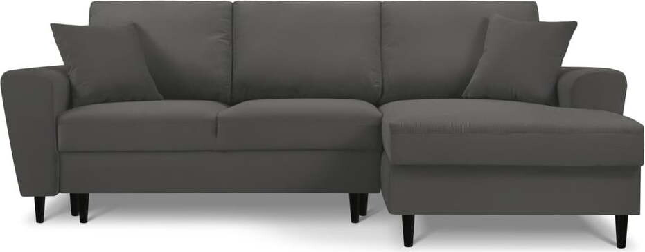 Tmavě šedá manšestrová rozkládací/s úložným prostorem rohová pohovka (pravý roh/s lenoškou) Kyoto – Cosmopolitan Design