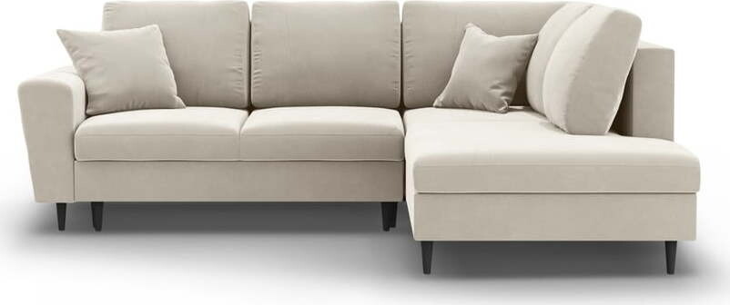 Béžová sametová rozkládací/s úložným prostorem rohová pohovka (pravý roh/do L) Kyoto – Cosmopolitan Design