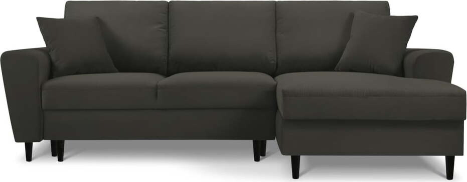 Černá manšestrová rozkládací/s úložným prostorem rohová pohovka (pravý roh/s lenoškou) Kyoto – Cosmopolitan Design