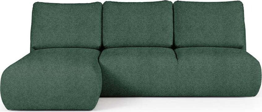 Zelená rohová pohovka z textilie bouclé (levý roh/s lenoškou) Mirel – Rodier