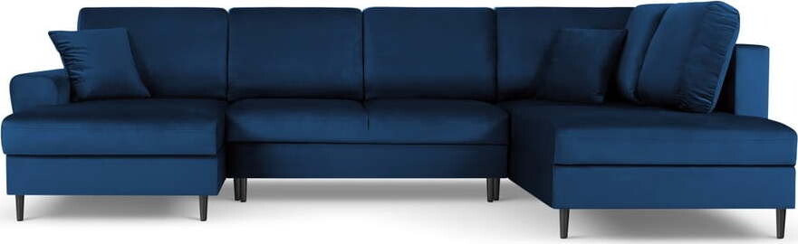 Modrá sametová rozkládací/s úložným prostorem rohová pohovka (pravý roh/do