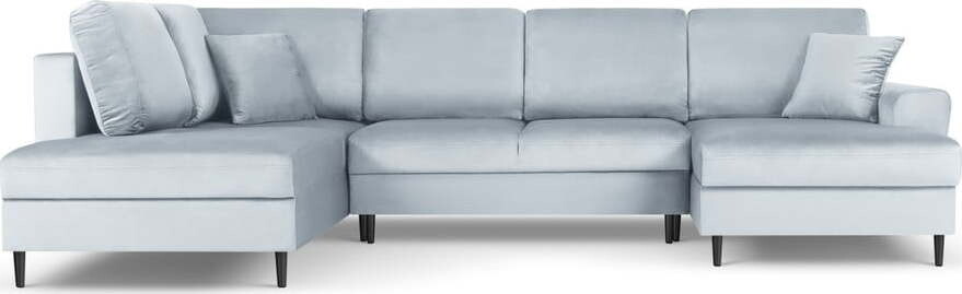 Světle modrá sametová rozkládací/s úložným prostorem rohová pohovka (levý roh/do