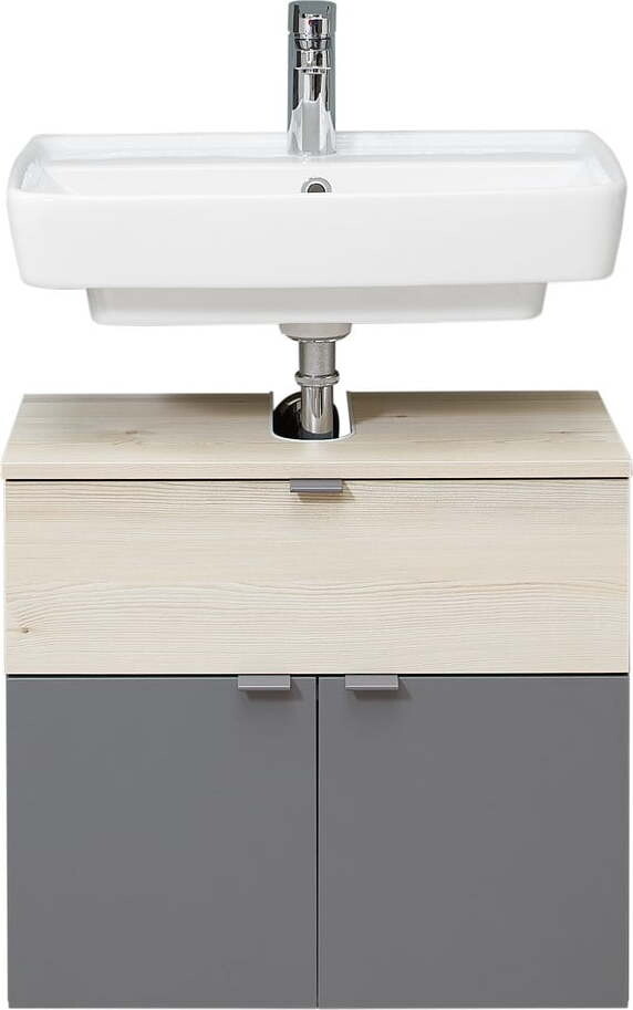 Šedá/v přírodní barvě závěsná skříňka bez umyvadla v dekoru borovice 53x60 cm Quickset 394 – Pelipal