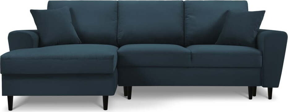 Tmavě modrá manšestrová rozkládací/s úložným prostorem rohová pohovka (levý roh/s lenoškou) Kyoto – Cosmopolitan Design