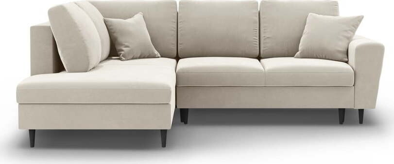 Béžová sametová rozkládací/s úložným prostorem rohová pohovka (levý roh/do L) Kyoto – Cosmopolitan Design