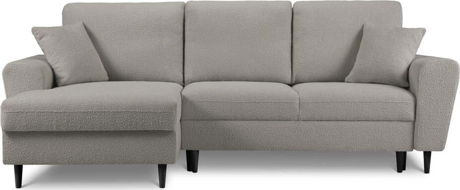 Světle šedá rozkládací/s úložným prostorem rohová pohovka z textilie bouclé (levý roh/s lenoškou) Kyoto – Cosmopolitan Design