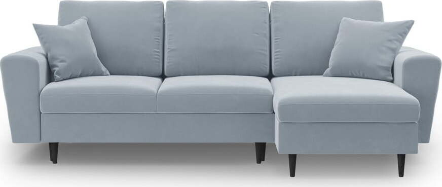 Světle modrá sametová rozkládací/s úložným prostorem rohová pohovka Kyoto – Cosmopolitan Design