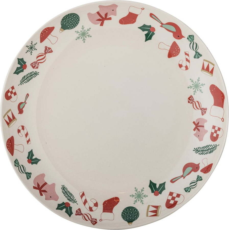 Krémový servírovací talíř s vánočním motivem z kameniny ø 28 cm Yule – Bloomingville