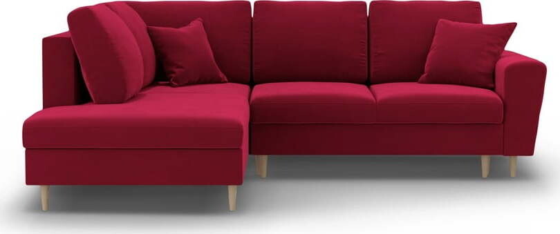 Červená sametová rozkládací/s úložným prostorem rohová pohovka (levý roh/do L) Kyoto – Cosmopolitan Design