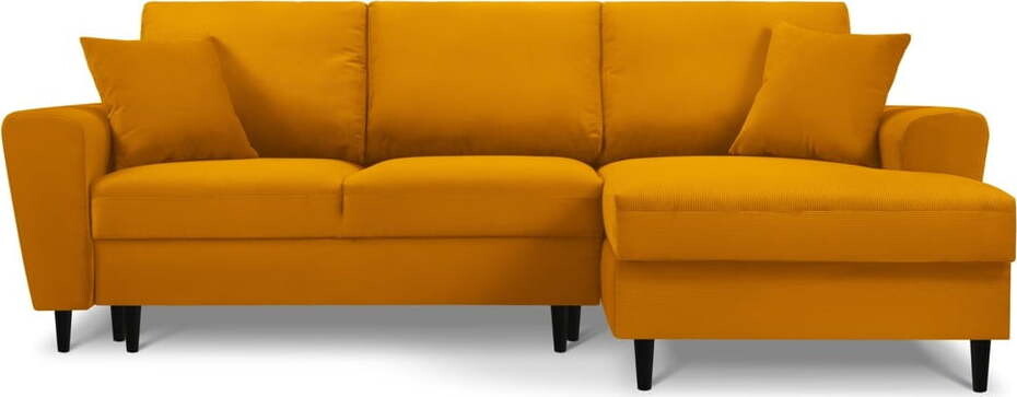 Manšestrová rozkládací/s úložným prostorem rohová pohovka v hořčicové barvě (pravý roh/s lenoškou) Kyoto – Cosmopolitan Design