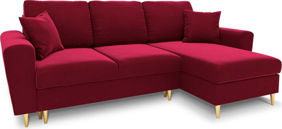 Červená sametová rozkládací/s úložným prostorem rohová pohovka Kyoto – Cosmopolitan Design